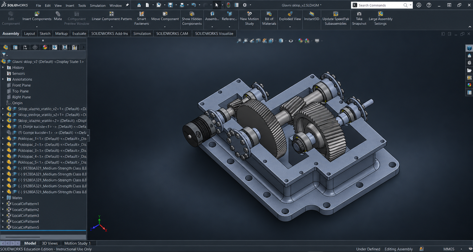 Detaljan 3D CAD model zupčastog sklopa